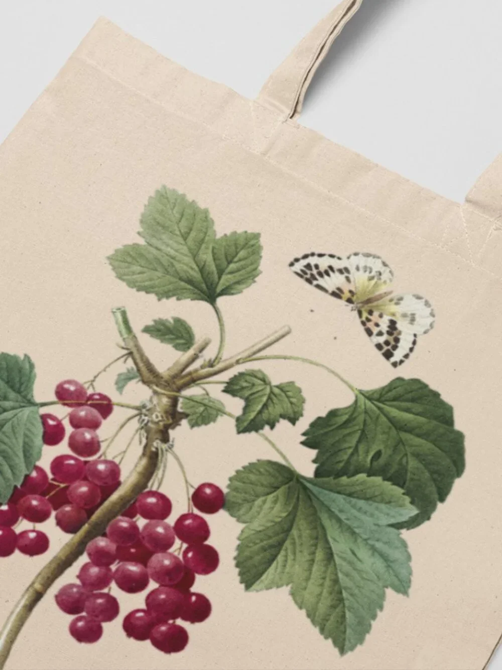 Red Currant Vintage Botanical Print Graphic Canvas Tote Bag